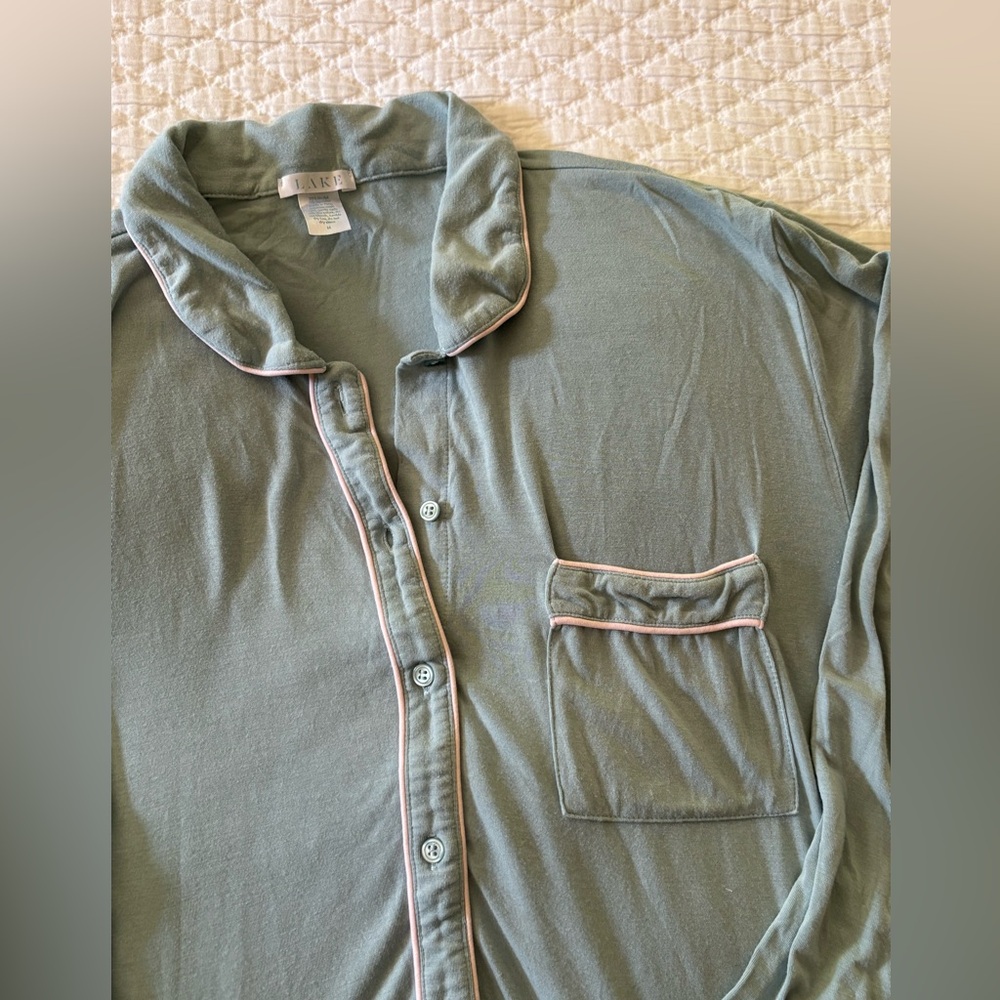 Lake Pajamas - modal - medium set - green with pale pink piping